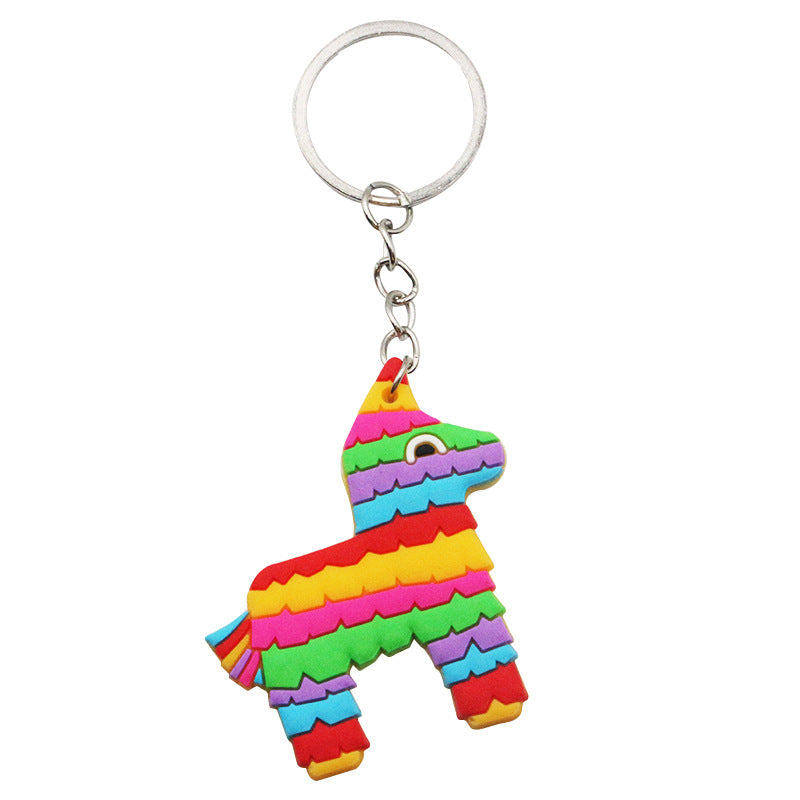 Wholesale 20pcs Mexican Mariachi Style PVC Cactus Hat Hot Dog Horse Guitar Metal Keychain
